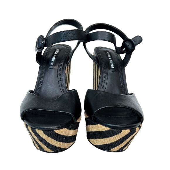 Alice and Olivia Platform Black Striped Wedges Size 37 - Picture 2 of 5